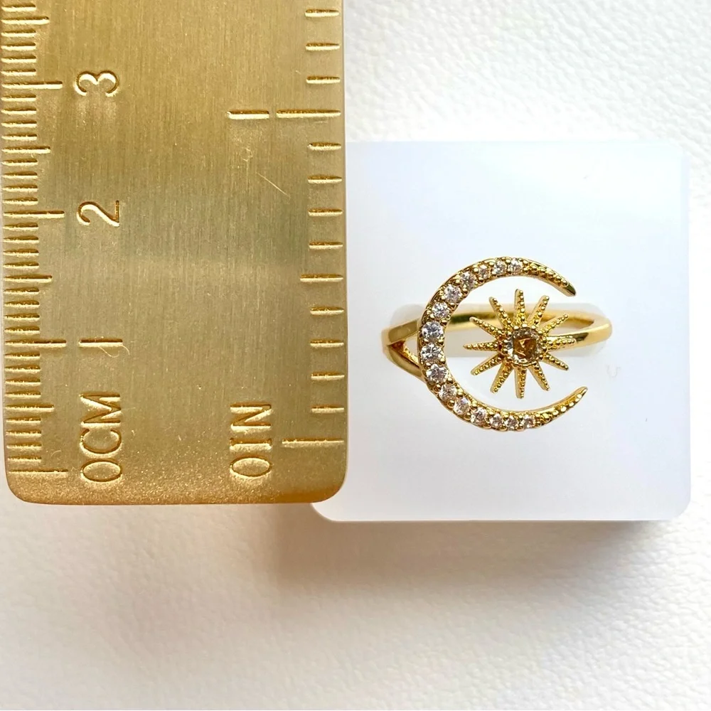 Gold Moon & Star Crystal Ring